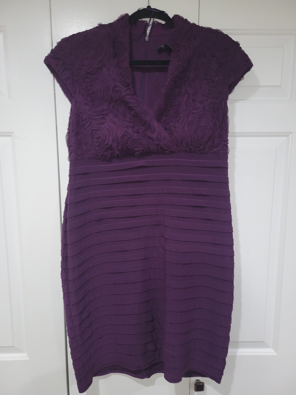 Plum Purple Rosette Tiered Cap Sleeve Sheath Dress - 14